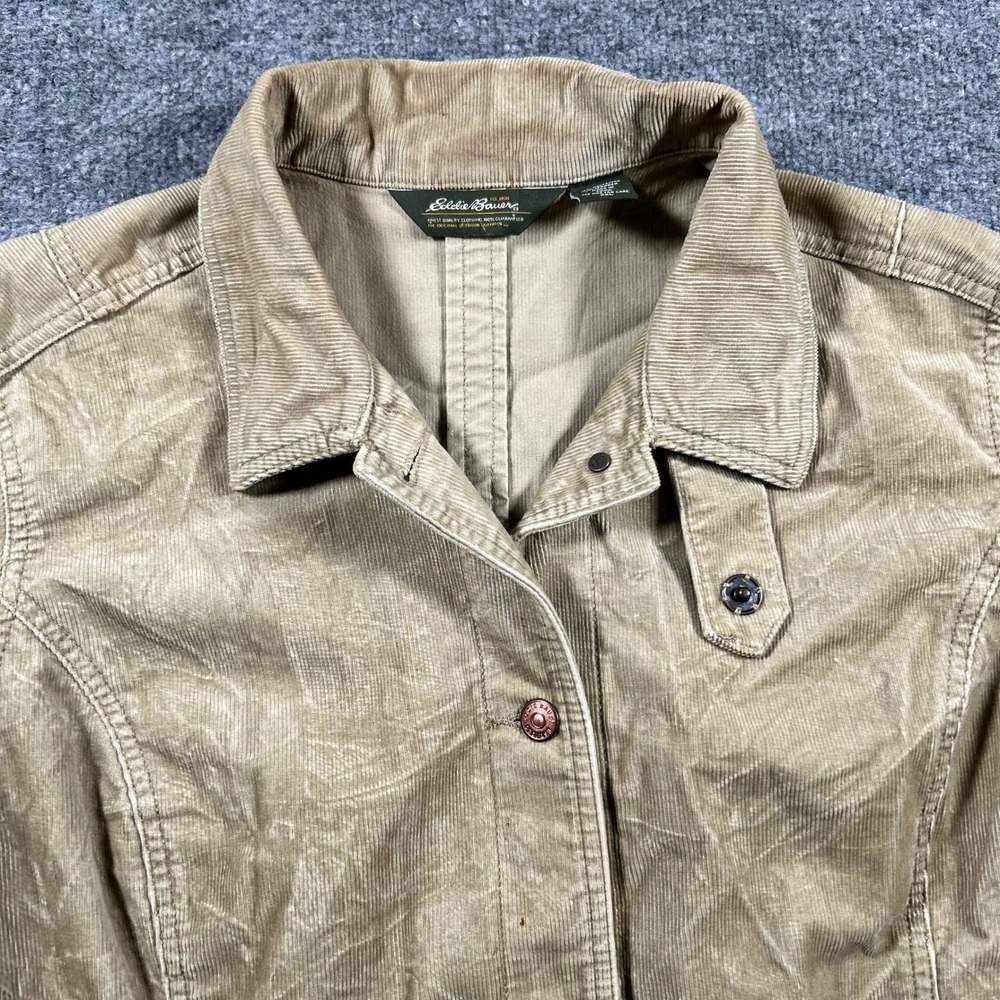 Eddie Bauer Jacket Womens XXL Tan Corduroy Button Front Utility Pocket Casual